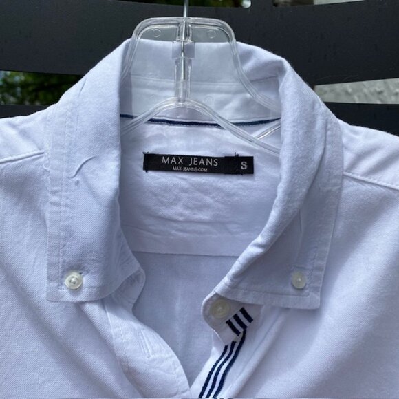Max Jeans Womens Button Down Shirt Size Sm White Navy Pale Blue cuff & collar - Picture 6 of 6